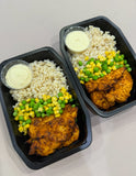 Portuguese Chicken Tenders with Peas, Corn, Brown Rice & Whole Egg Aioli